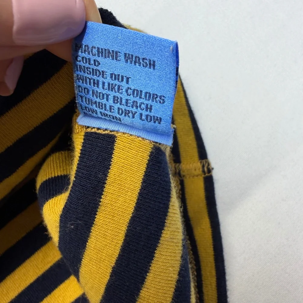 J McLaughlin Striped Knit Top Womens Small Yellow Navy Breton Boat Neck Preppy - Picture 6 of 8